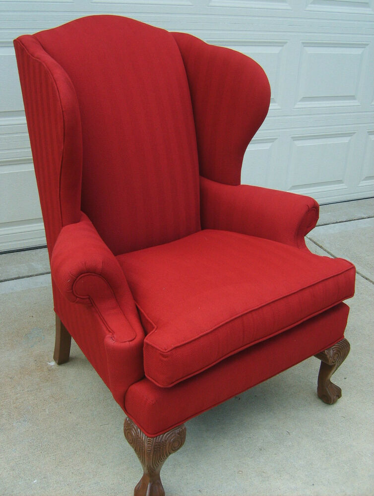 Ethan allen red upholstered wingback chair