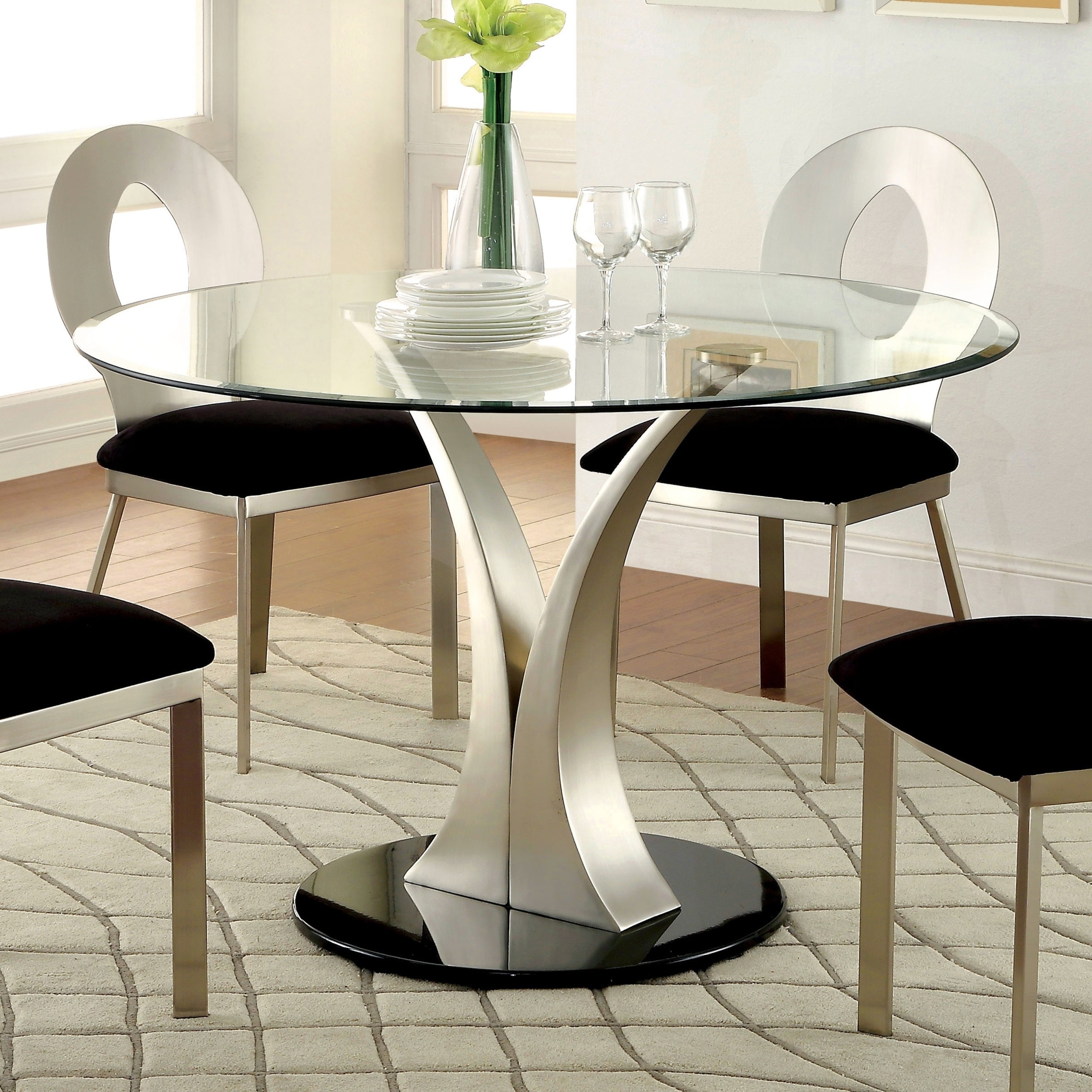 Furniture Of America Sculpture Iii Contemporary Glass Top Round Dining Table