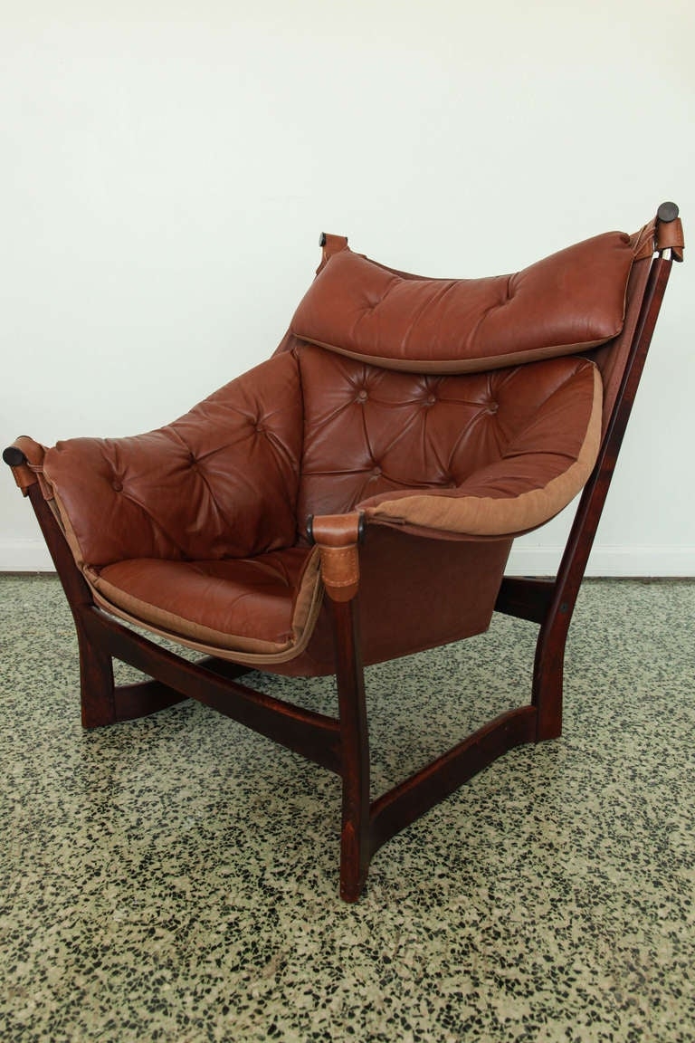 Ingmar relling for westnofa brown leather sling lounge chair from