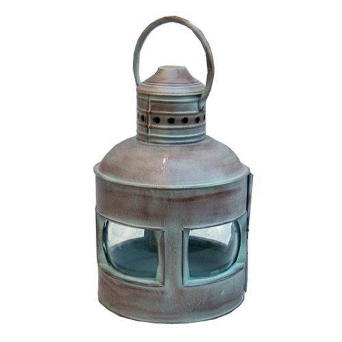 Reproduction Old Fashioned Candle Lantern in Iron w/ Green Finish - 14" Tall
