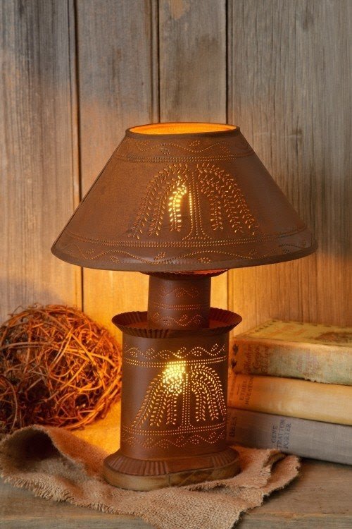 Primitive Vintage Shabby Country Small Punched Star Rusty Brown Lamp Shade 