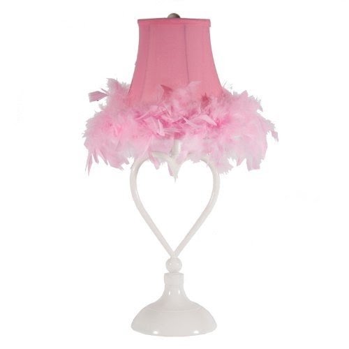 White Heart with Pink Feathered Shade Table Lamp