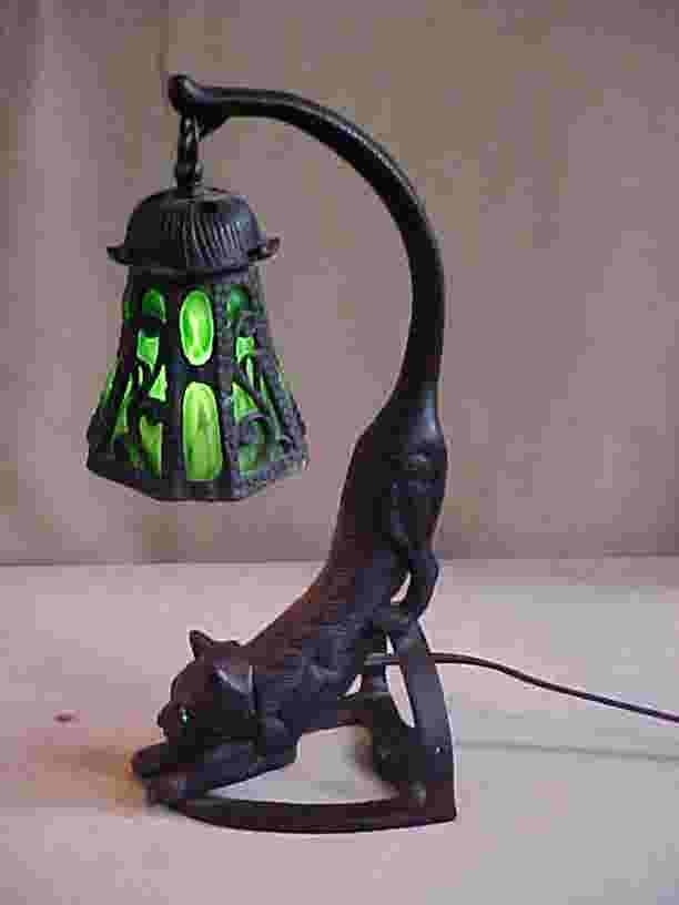 215 sm tiffany style lamp w bronze cat base lot