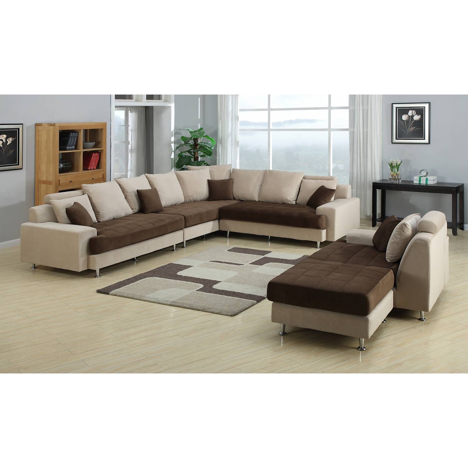 3 pc 2 tone ashley camel and chocolate microfiber upholstered