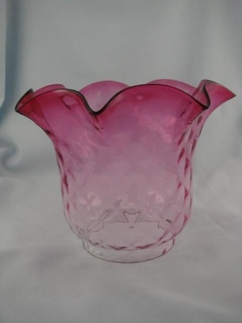 Antique Cranberry Glass Quilted Decoration Tulip Shape Oil Lamp Shade 4 Fitter