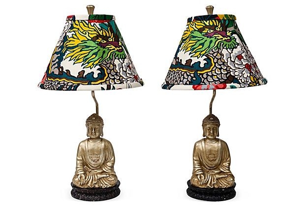 Buddha lamps pair on