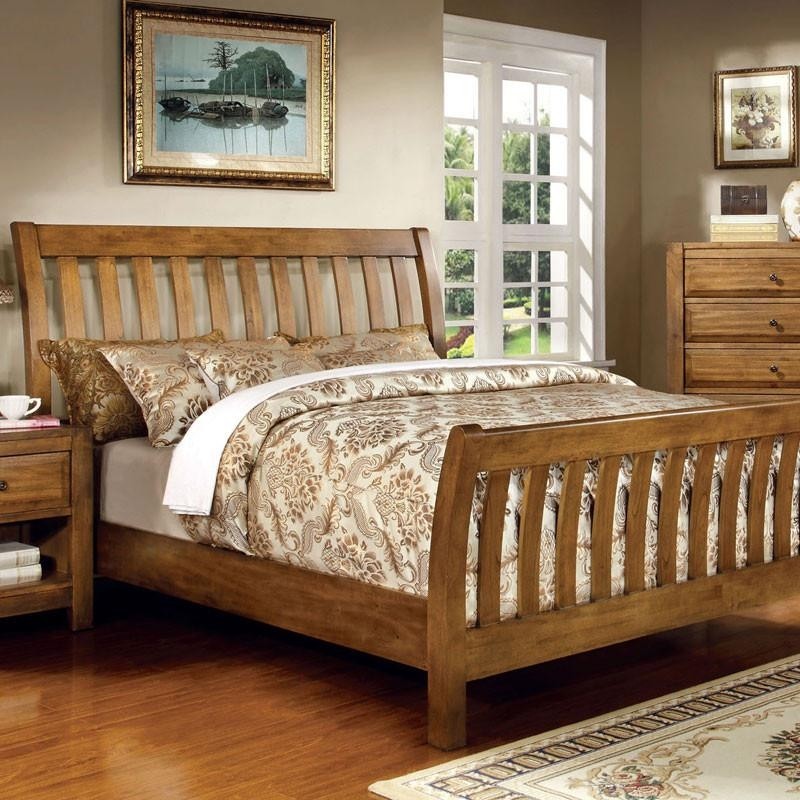 Conrad country style rustic oak finish eastern king size bed
