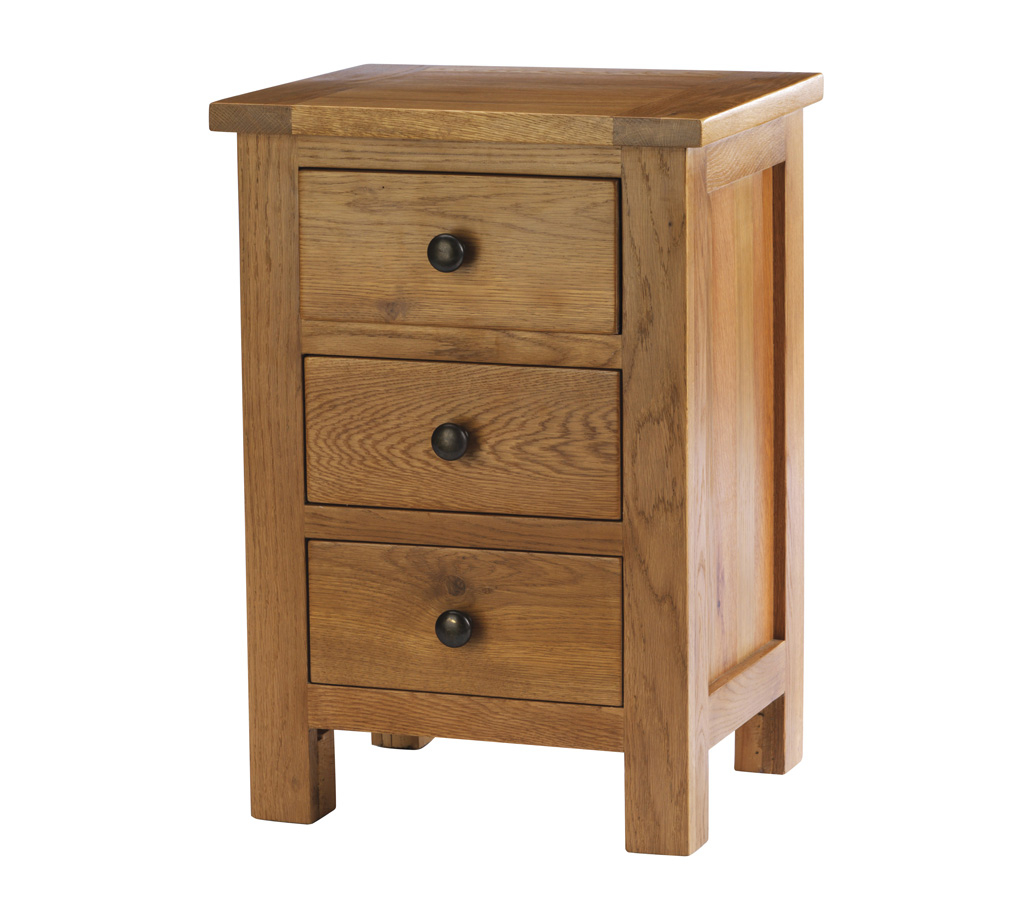 Home canterbury modern oak small three drawer bedside table