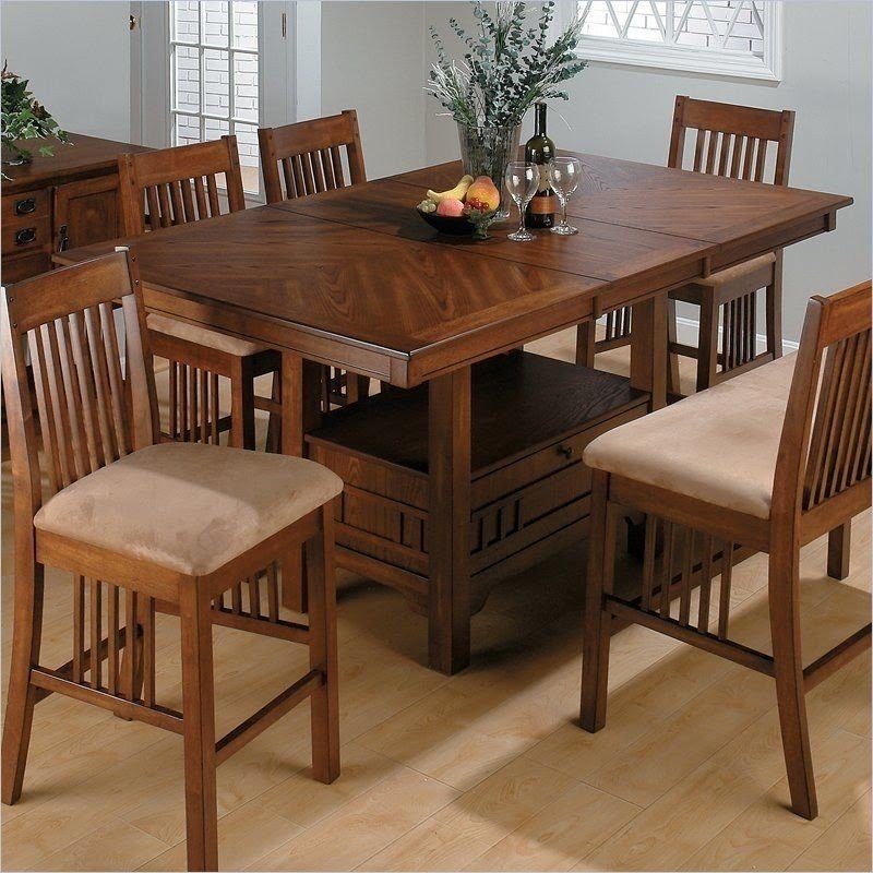 Jofran Counter Height W Butterfly Leaf Saddle Brown Oak Finish Dining Table
