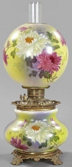 GONE WITH THE WIND A HUGE 3-WAY 2-SIDED FLORAL THEMED MILK-GLASS HURRICANE LAMP
