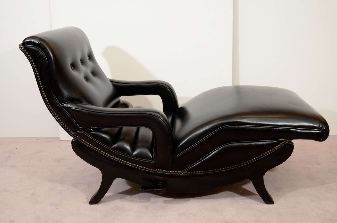 Mid century reclining chaise lounge black leather