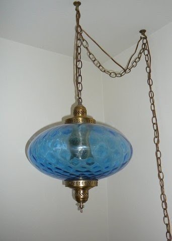Retro Vintage Hanging Chain Ceiling Swag Lamp Blue Glass Ufo Globe