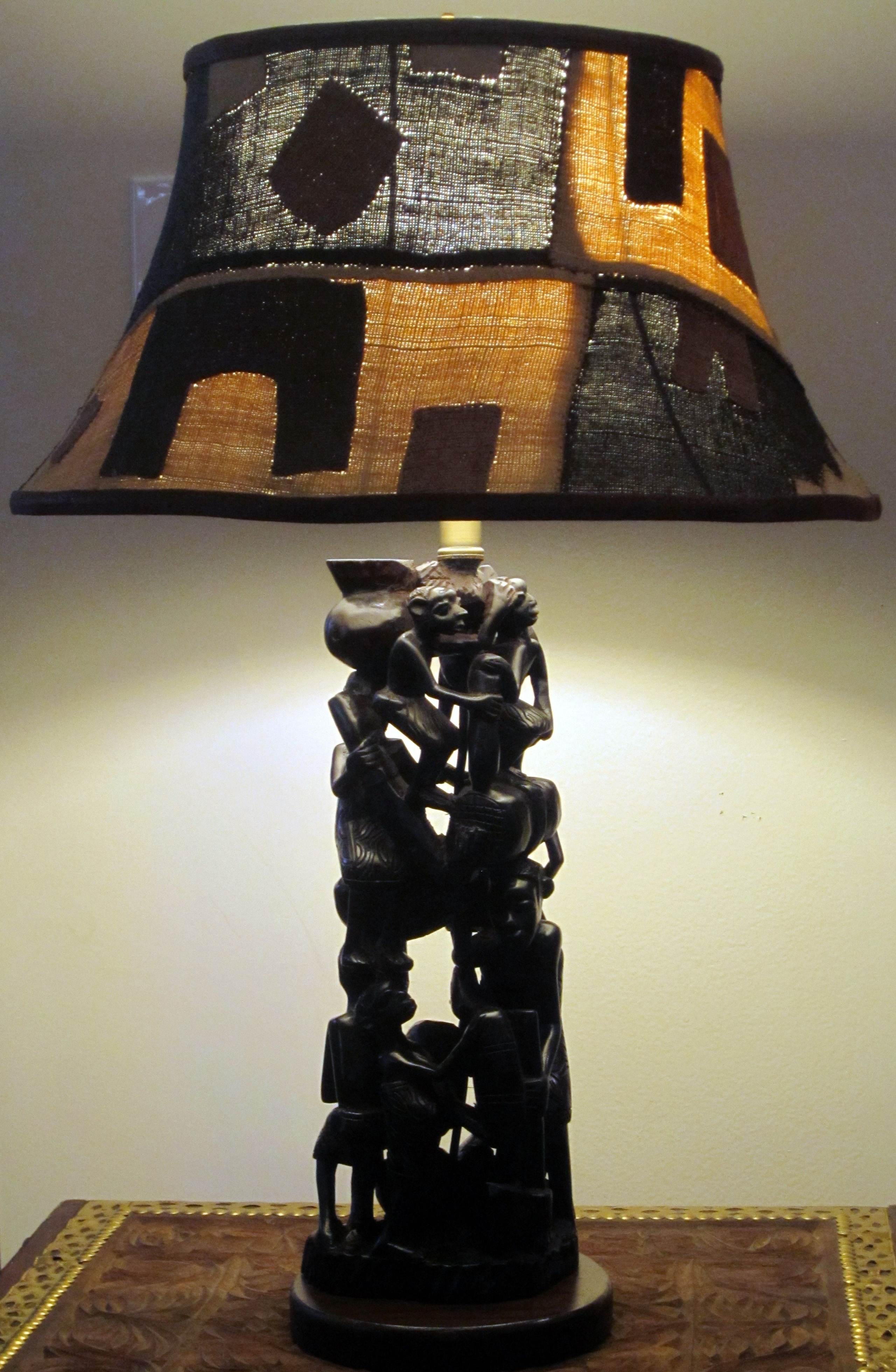 Monkey Table Lamp Leopard & Black Organza Shade Safari Jungle Animal 26"H 