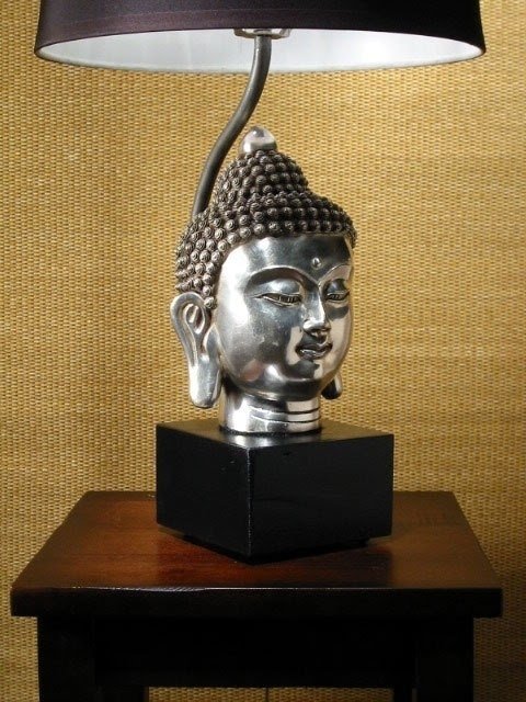 Silver gilded bronze buddha lamp