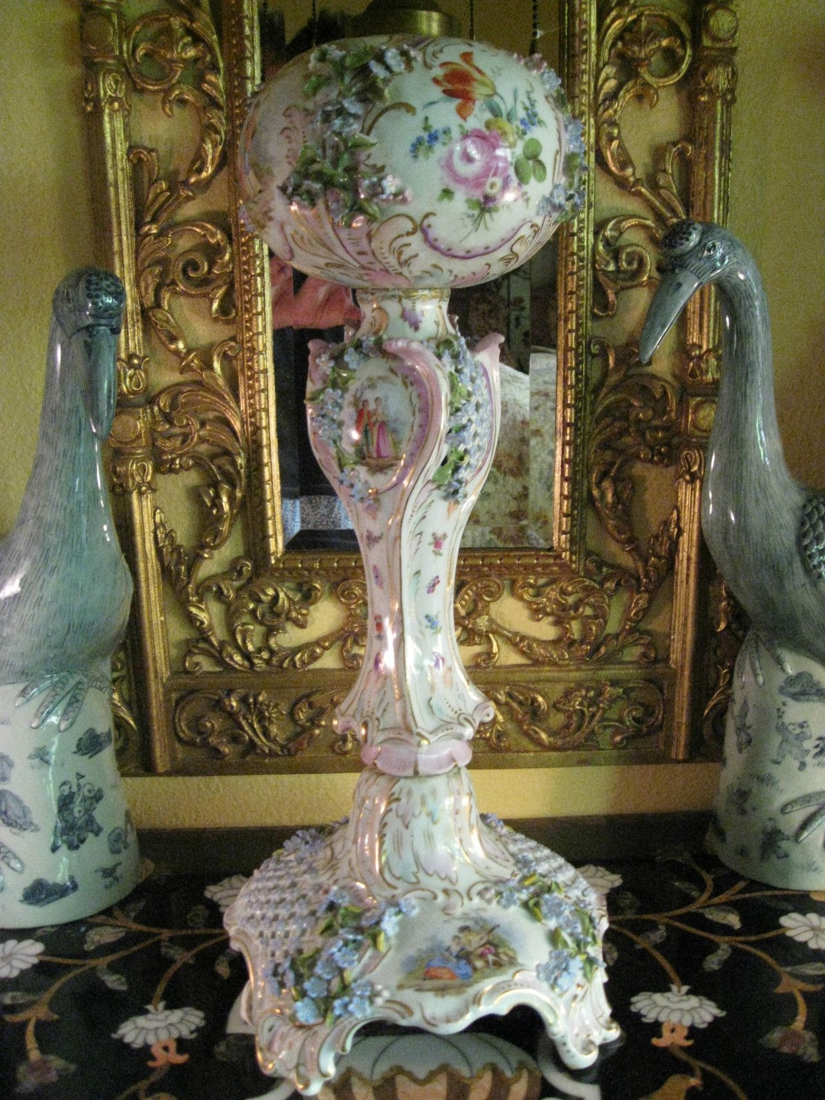 Superb Detailed Porcelain Antique Lamp By Carl Thieme Late 19th Century Lovely