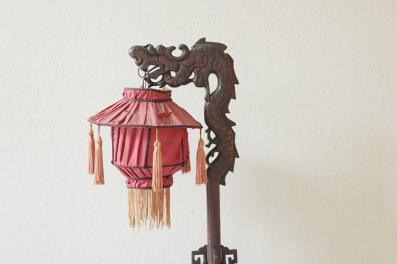 Antique carved chinese dragon table lamp