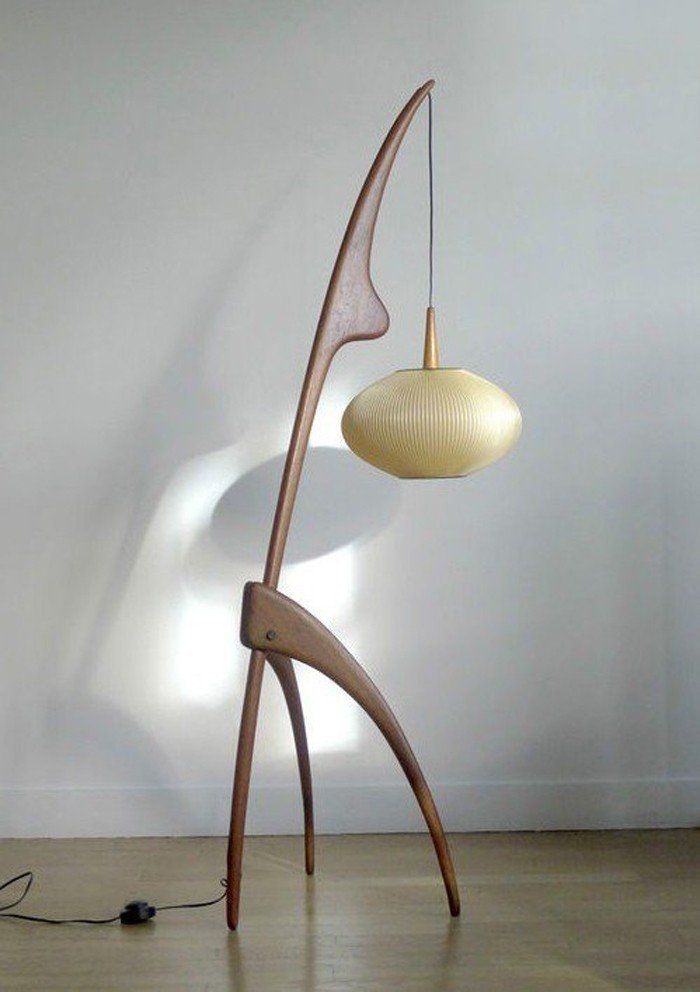 mid century wooden floor lamp