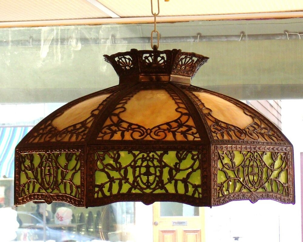 1915 1923 Arts Crafts Empire Lamp Co Slag Glass Lamp Shade Ceiling Light