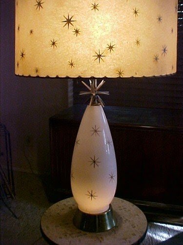 1950s Mid Century Modern Atomic Space Age Starburst Table Lamp Fiberglass Shade