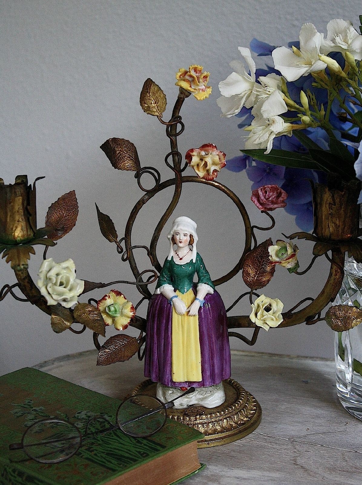 Antique french ormolu porcelain flowers figurine gilt lamp candelabra ebay