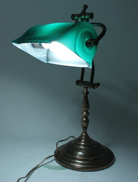 Antique piano bankers table lamp green glass by pinkdandyshop etsy