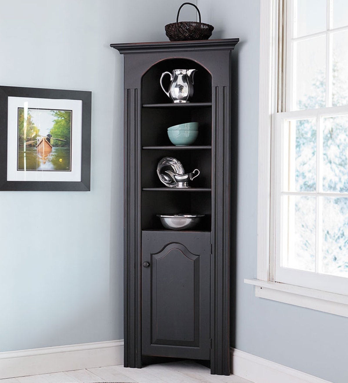 white corner cabinets dining room