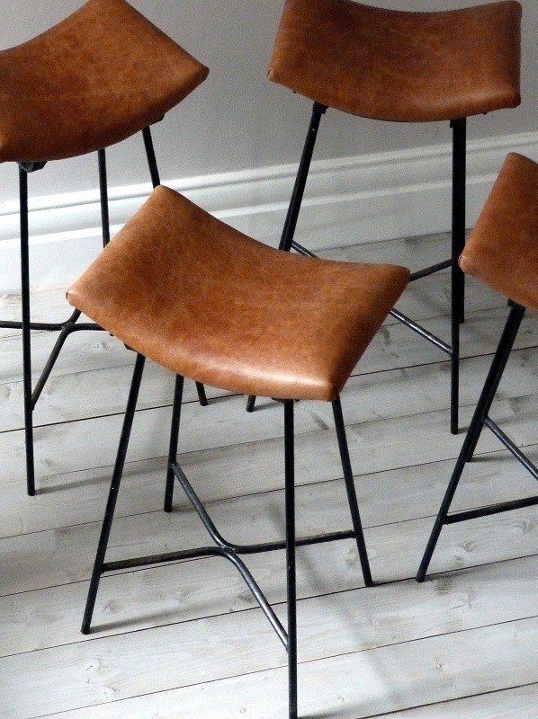 Saddle stool leather vintage french cafe saddle stools set of