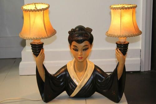 Vintage Retro 50s Duron Tretchikoff Kitsch Style Double Oriental Lady Lamp 1