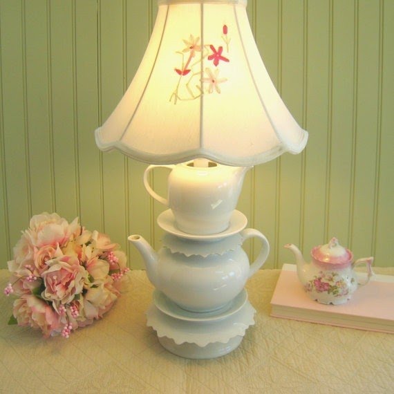 White teapot lamp two teapots and jagged saucers by thistleandjug