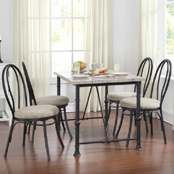 5 piece metal and faux marble top dining set 4