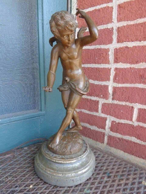 Antique bronze cupid figural cherub table lamp estate old