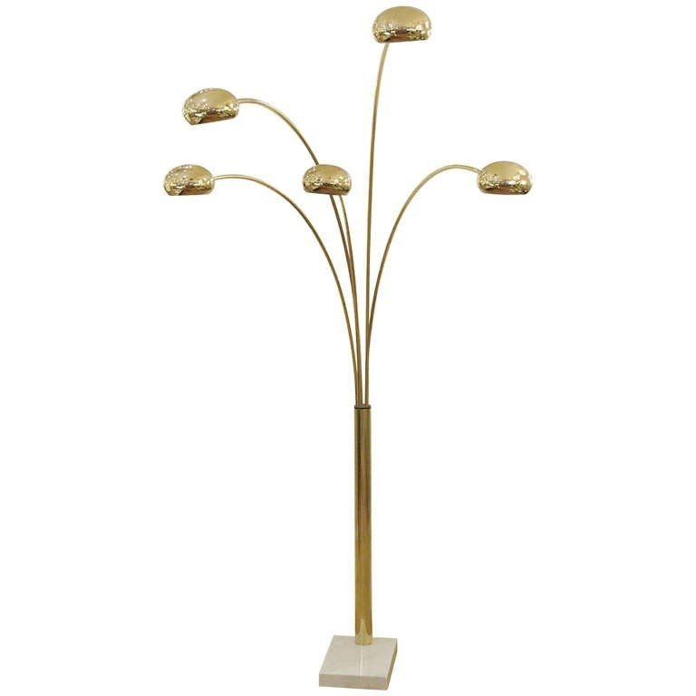 Extremely large 5 arm arc lamp in brass and marble