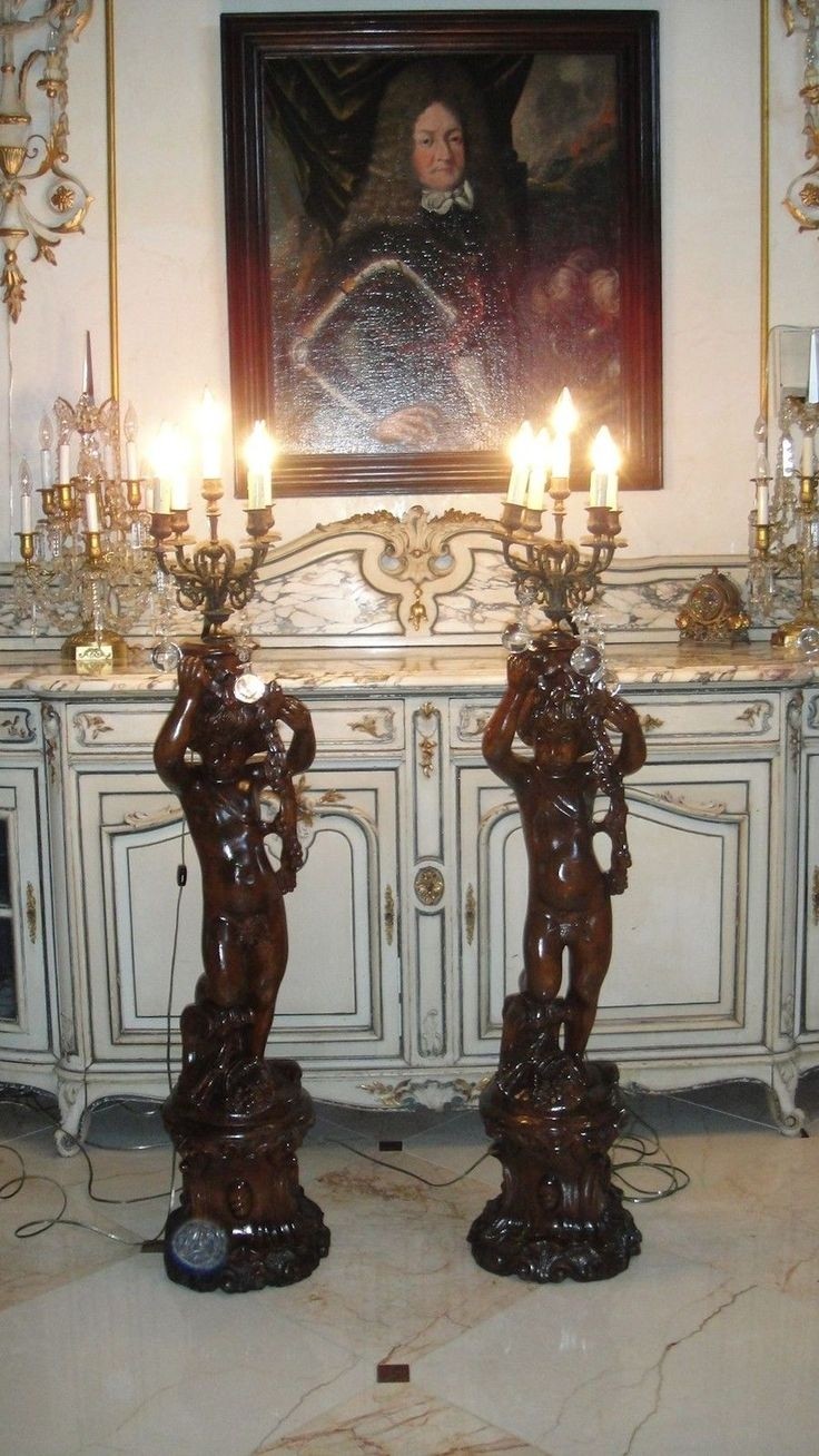 French antique pair torcheres torchieres lamps candelabras putti cherubs cupids
