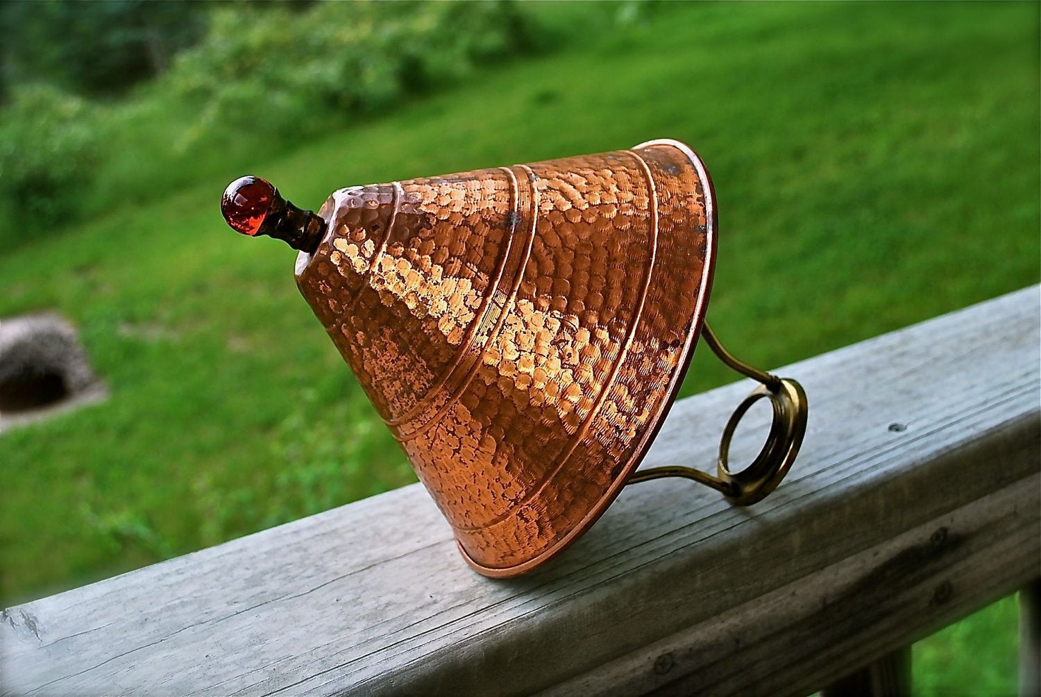 Hammered copper lamp shade with chilo harp and by gladysglover