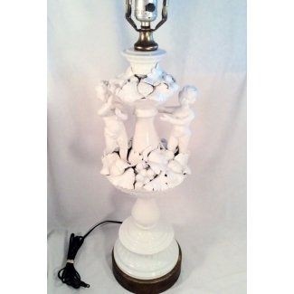 Htf Rare Vintage Italian Blanc De Chine Cherubs Sculpture Lamp Early 20th