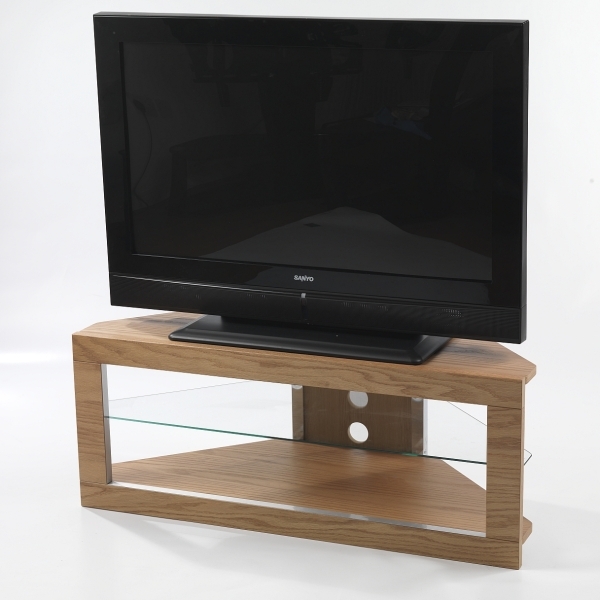 Large Flat Screen Oak Corner Lcd Plasma Tv Stand Glass Shelf Holds Up To 50 Inch