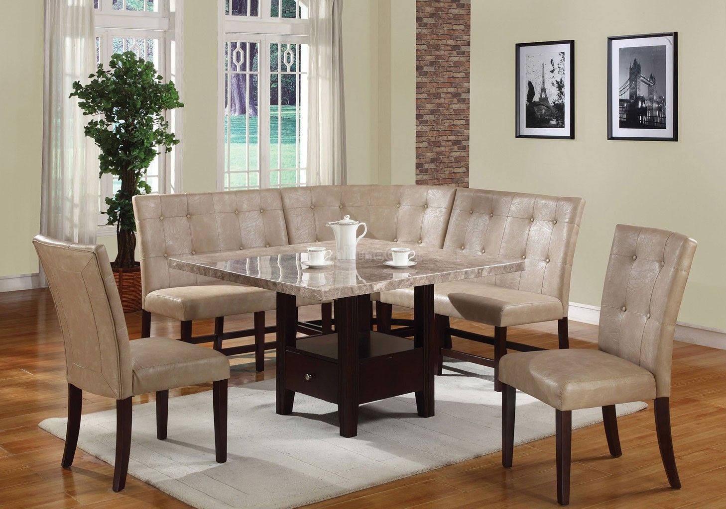 Marble top dining table set 2
