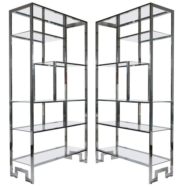 Pair of milo baughman display shelves shelf etageres