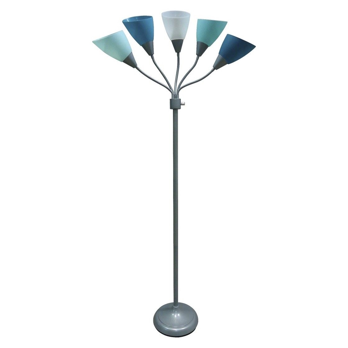 Pink Floor Lamp with Multiple Heads and Adjustable Shades.