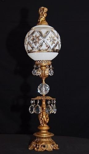 Vintage art deco cherub brass crystal table lamp