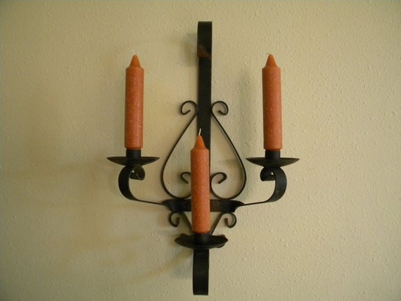 Wrought iron 3 candle wall candle holder by archeologiedigs 39