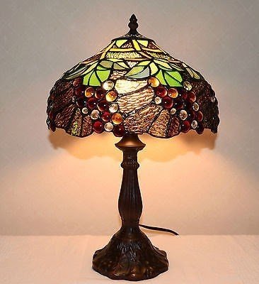 12 W Grape Vine Stained Glass Tiffany Style Table Desk Lamp Zinc Base