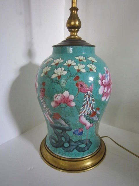 Antique chinese porcelain lamp enameled