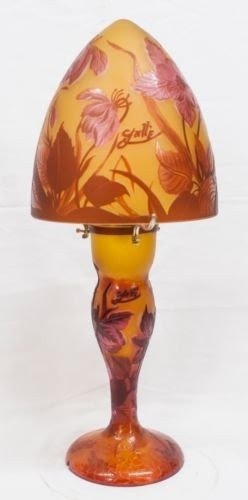 Art Nouveau French Cameo Art Glass Acid Etched Tip Galle Flowers Table Lamp 18
