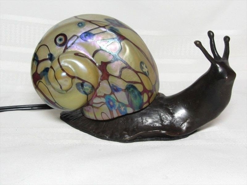 Bronze art nouveau snail millefiori art glass body stunning