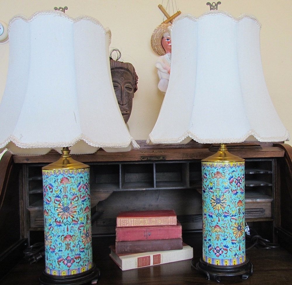 Chinese porcelain lamps aqua glazed