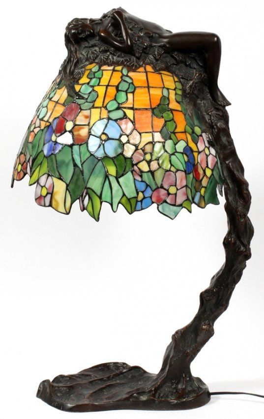 E thomasson art nouveau style leaded glass figural lamp figure