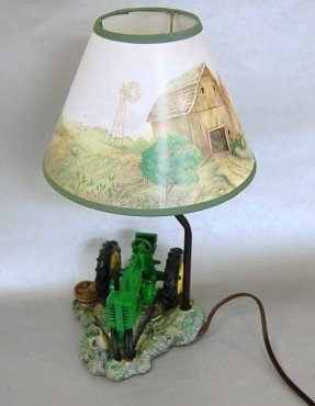 John Deere Table Lamp With Tractor And Farm Scene Lamp Shade