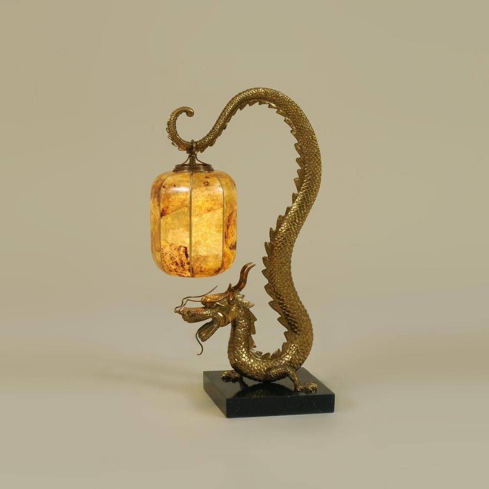 Maitland smith sherwood finished cast brass dragon table lamp