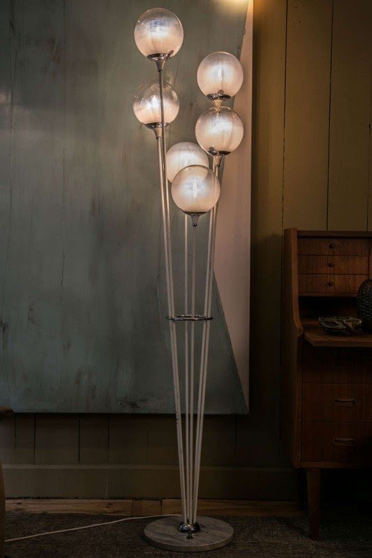 Six White Glass Balls Floor Lamp Stilnovo Circa 1965